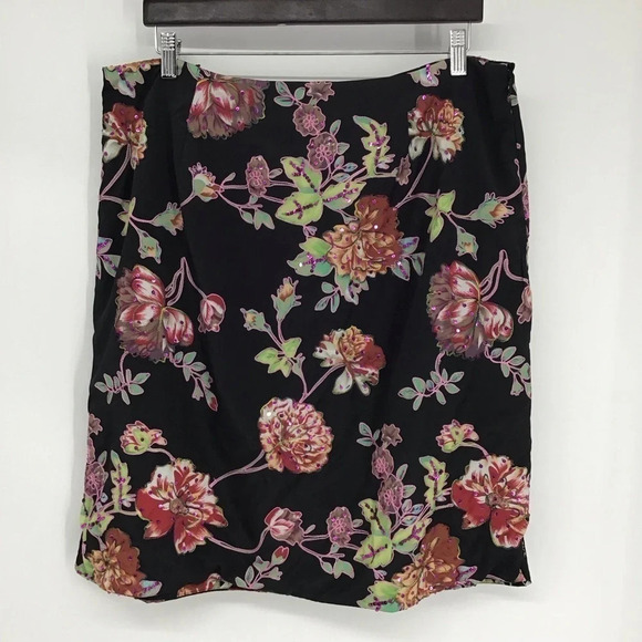 Soft Surroundings Embroidered Sequined Floral Print Straight Skirt Size L - Picture 1 of 8
